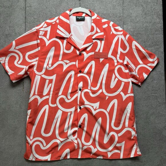 Other - Mifland Camp Shirt Mens Medium Red White Graphic All Over Print Graffiti